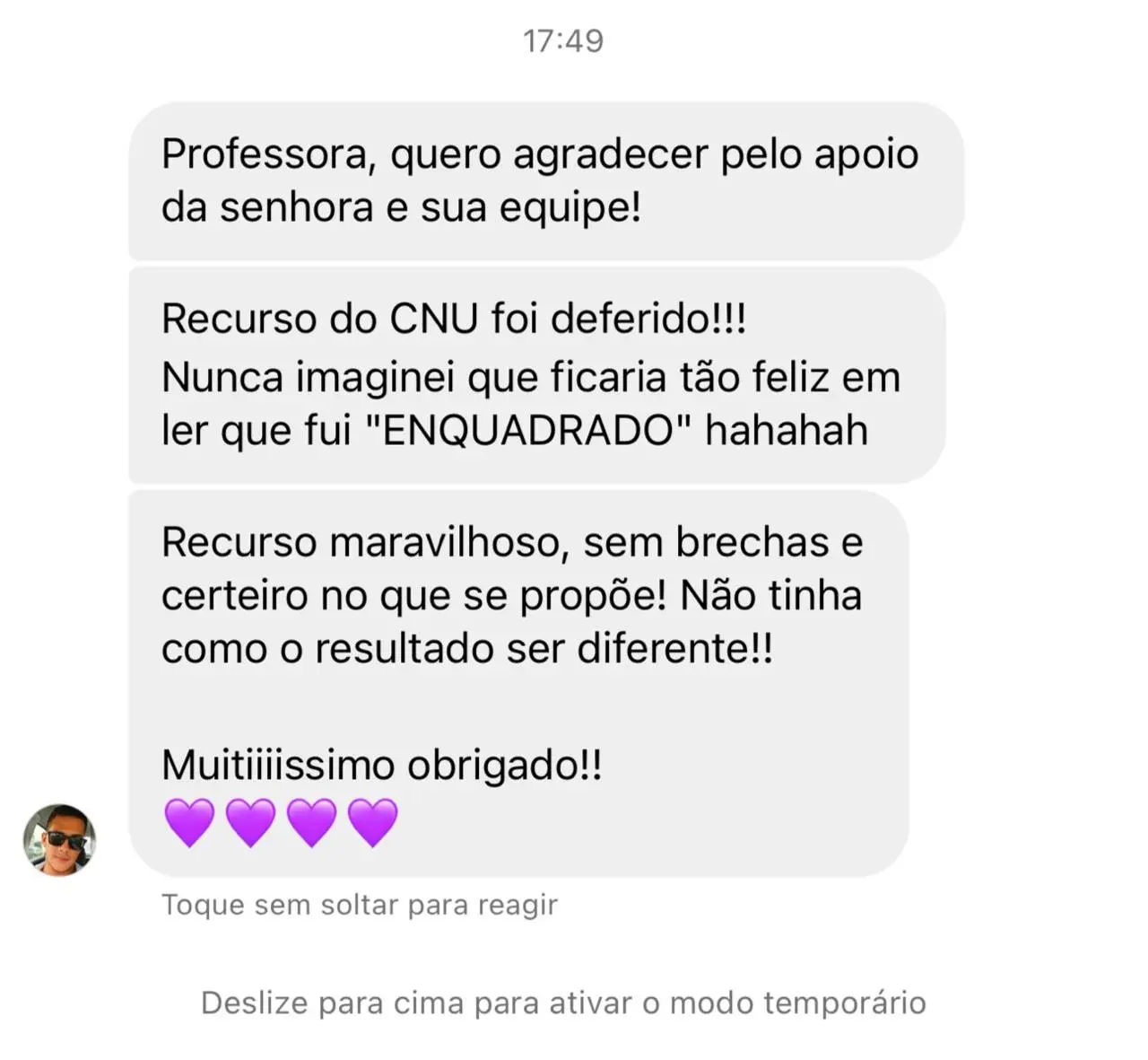 Depoimento de aprovação no recurso de heteroidentificação